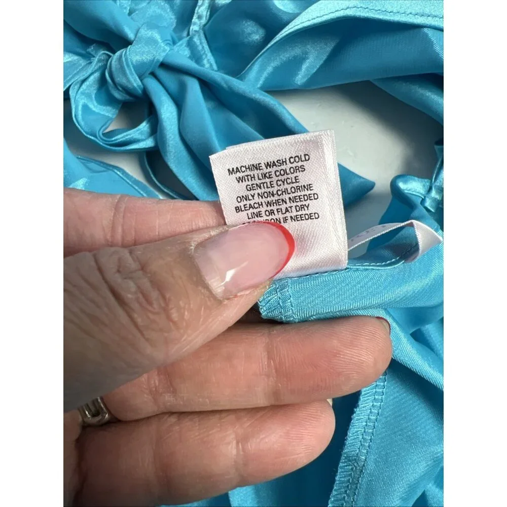VICTORIA'S SECRET Babydoll Blue SATIN Nightgown Slip Dress Open‎ Tie Front VTG